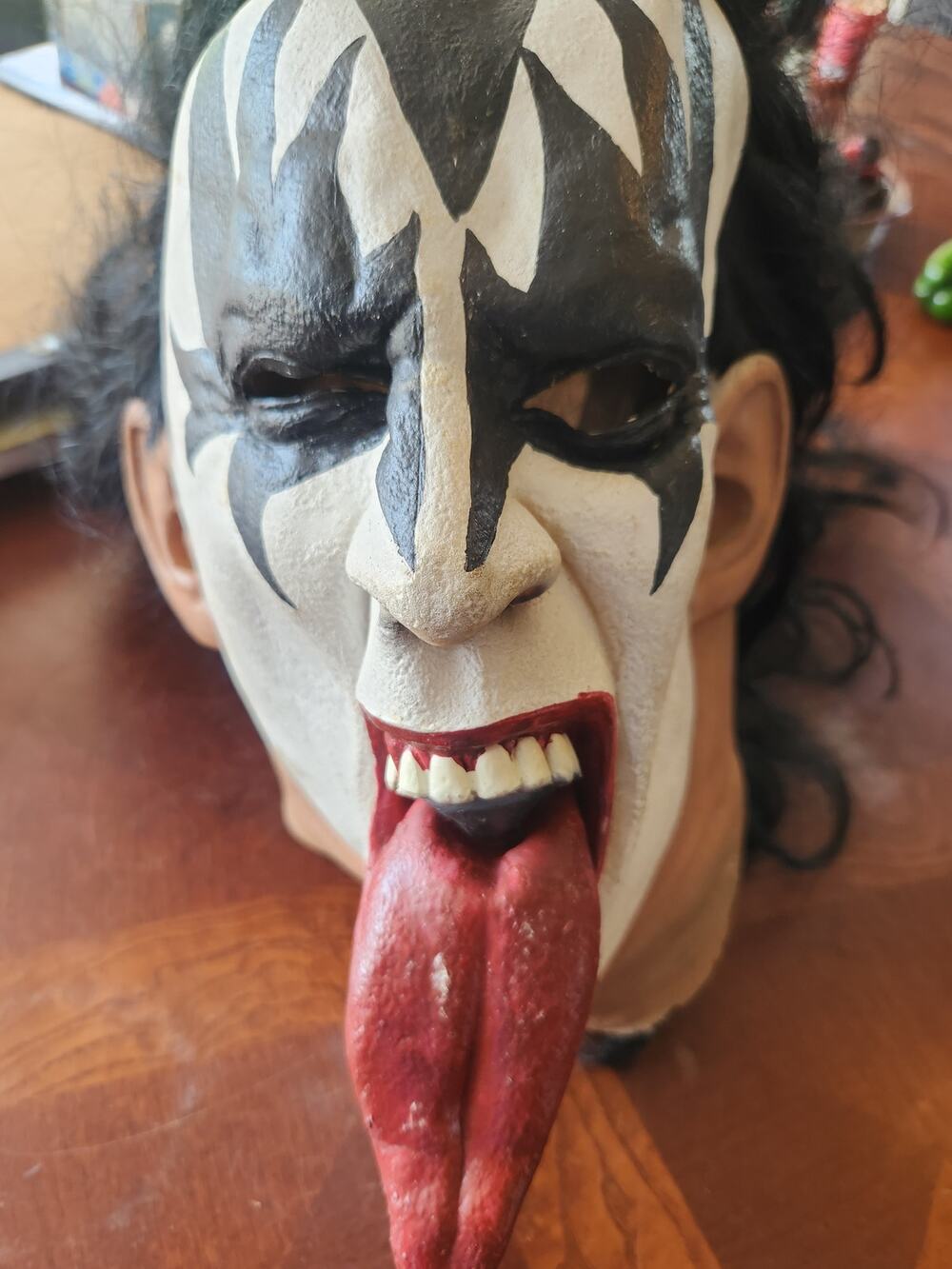 KISS Gene Simmons The Demon Latex Halloween Costume Mask With Hair Rock Band